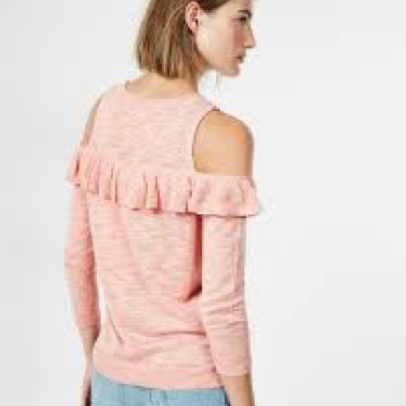 Express NWT Ruffle Yoke Cold Shoulder Sweater Sz S - Picture 3 of 8